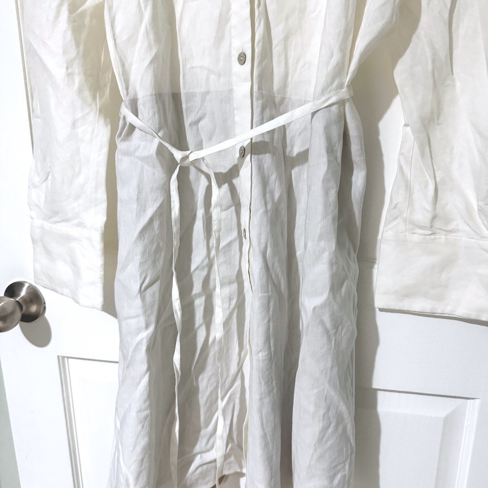 Vince White Linen Blend Belted Button Down Shirt Dress XL NWT - Picture 4 of 9